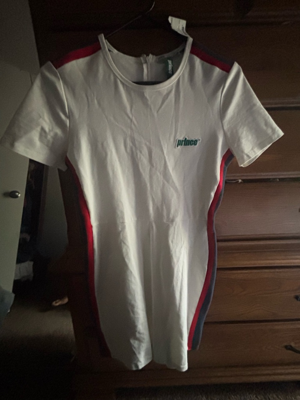 Zara White Tee with Red & Navy Accents